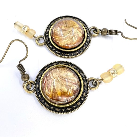 New / Handcrafted - Beautiful Copper & Gold Paint Skin Beaded Fishhook Earrings - Picture 4 of 7